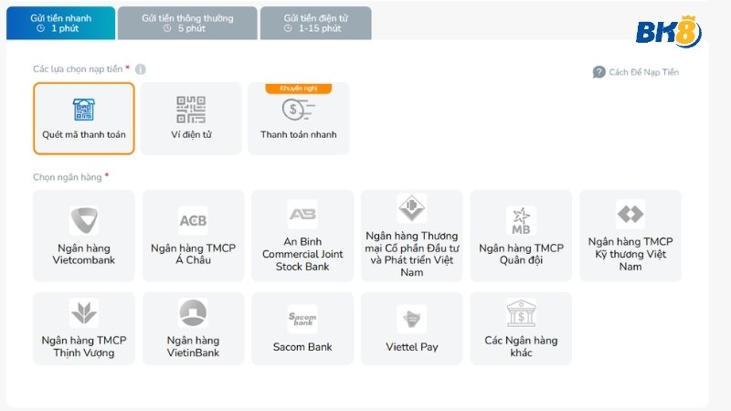 Hướng dẫn nạp tiền bằng QR code chi tiết tại BK8