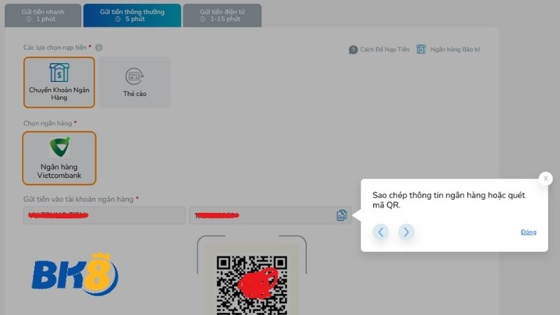 Mã QR tự động mã hóa thông tin giao dịch tại BK8